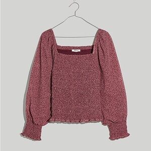 Lucie Bubble-Sleeve Smocked Top in Cottage Garden